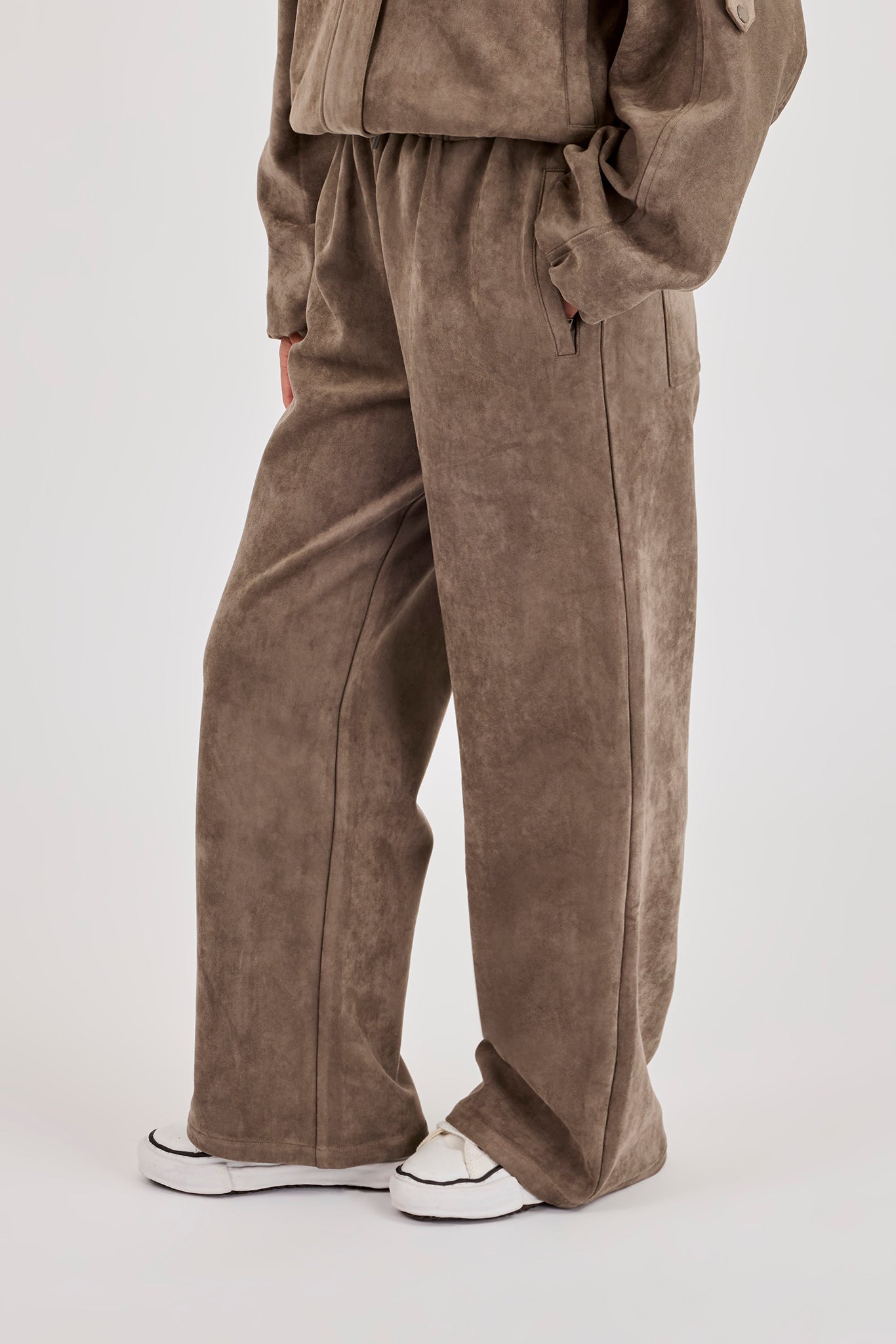 Suede Wide Leg Trouser - Grey
